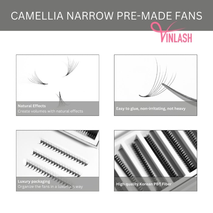 Camellia pre-made fans black fans on strips VLV043-1