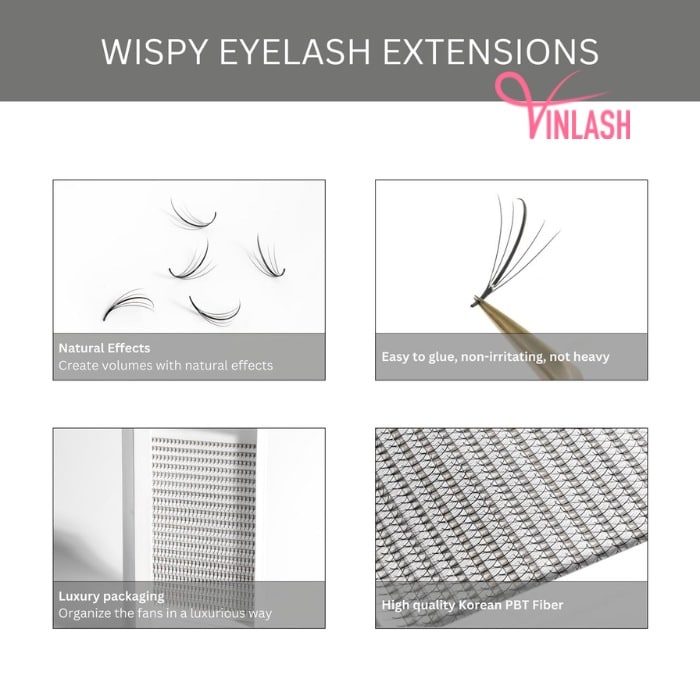 Wispy eyelash extensions single-color box L 20 lines VLV035-1