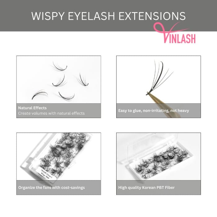 Key features of Wispy eyelash extensions single-color loose 500 fans VLV038 from Vinlash