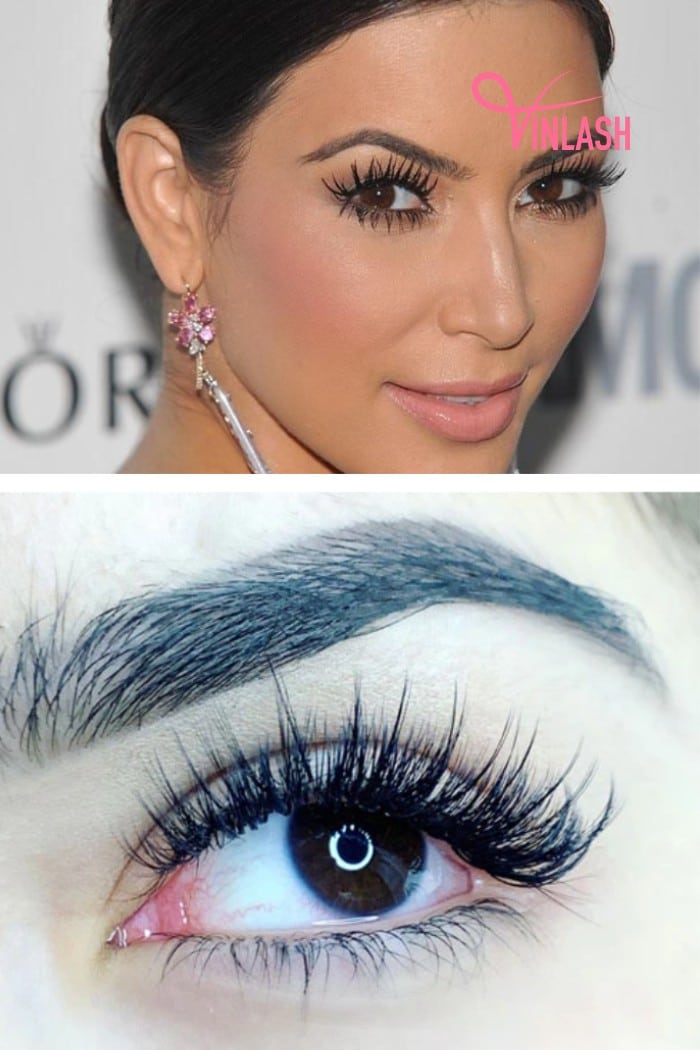 Kim Kardashian eyelash extensions beautifully harmonize classic and Russian volume techniques